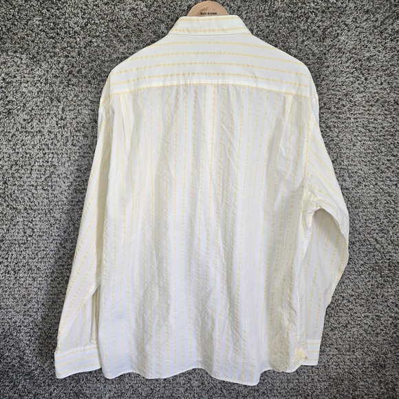 Johnston & Murphy Shirt Mens XL Yellow Striped Button Up Tailored Fit Cotton - Picture 7 of 7